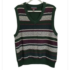 Vintage Saddlebred Multicolor Striped V-Neck Sweater Vest